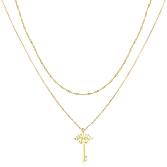 GOLD 14k Gold Plated Evil Eye Key Chain Necklace - Picture 2 of 2